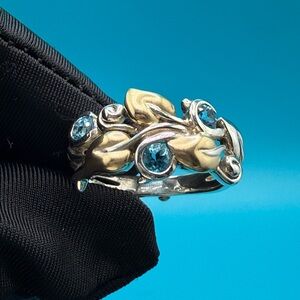 🦋Barbara Bixby Sterling Silver 18kt Gold Blue Topaz Vine Rings